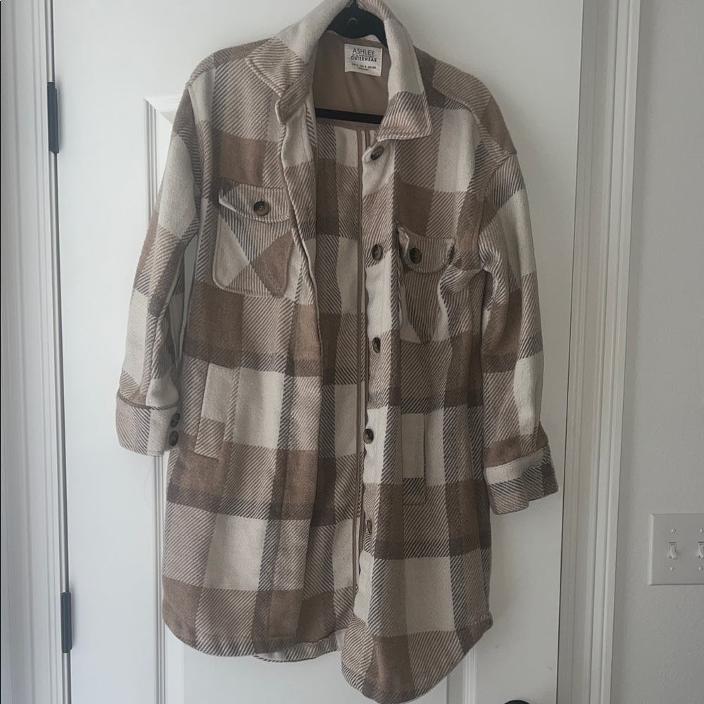 Plaid Brown Checker Button Up Jacket - image 1